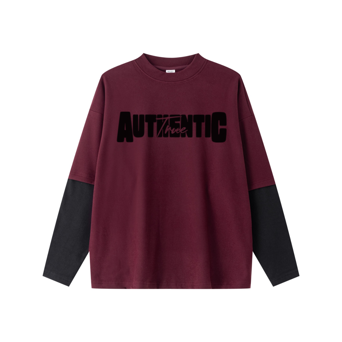 320GSM Unisex Faux Layered Solid Color Base Layer Long-Sleeve Dark Red/Black