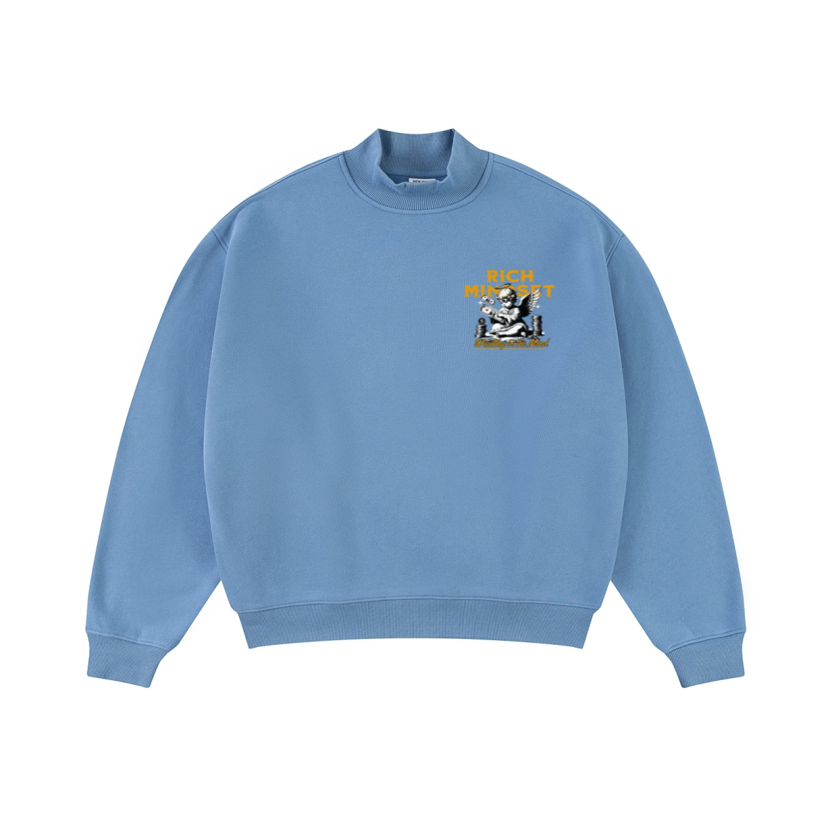 370GSM  Unisex Raw-Edge Ripped French Terry PP-Sprayed Sweatshirt Medium Blue