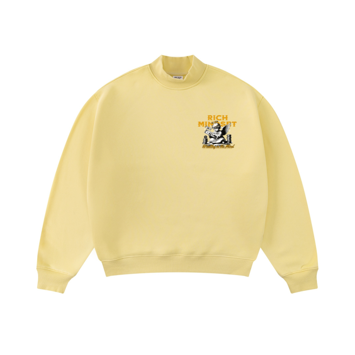 370GSM  Unisex Raw-Edge Ripped French Terry PP-Sprayed Sweatshirt Light Yellow