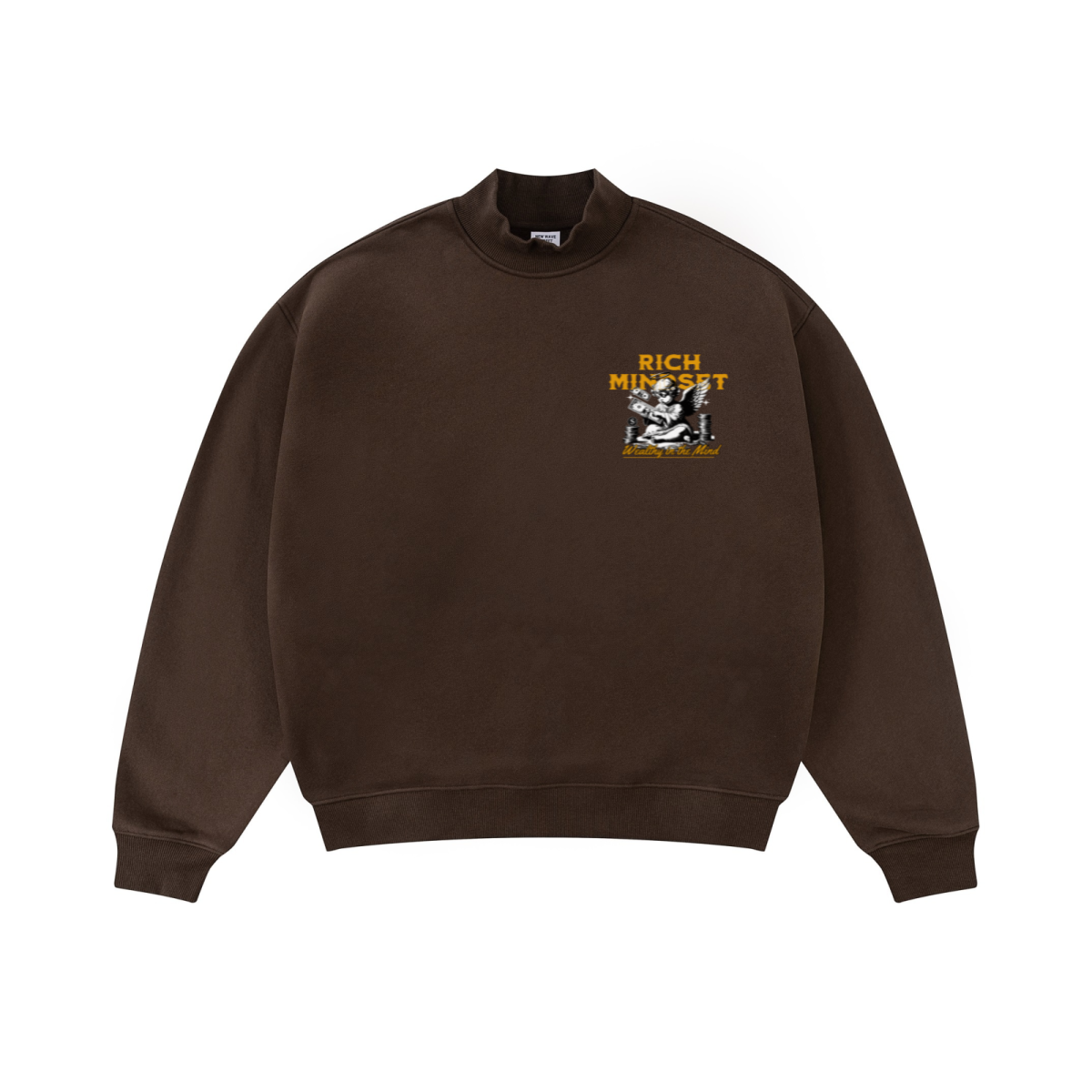 370GSM  Unisex Raw-Edge Ripped French Terry PP-Sprayed Sweatshirt Brown