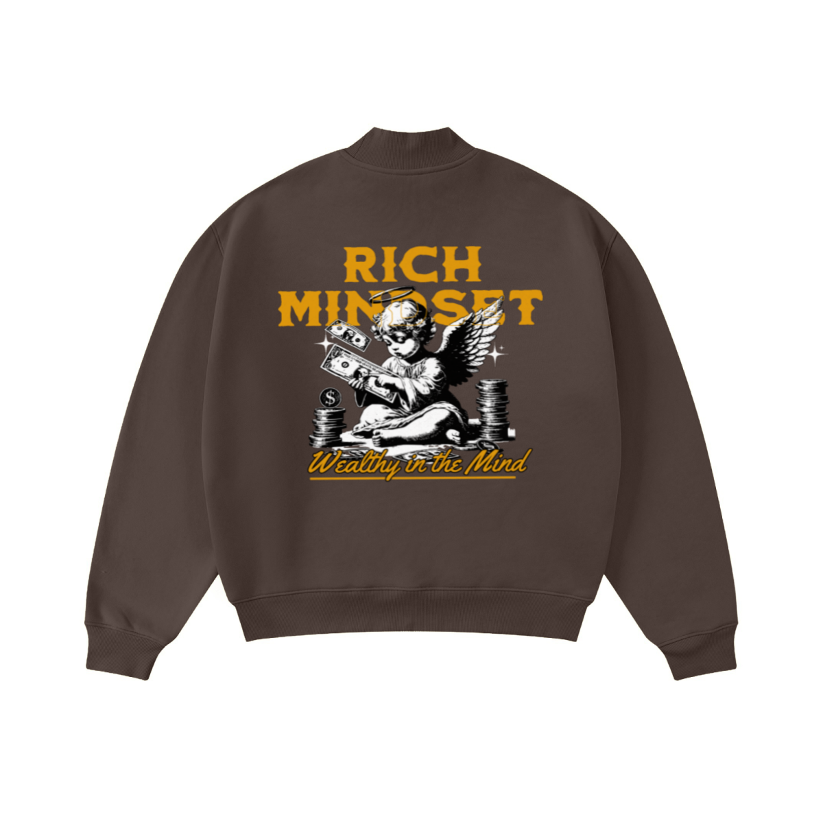 370GSM  Unisex Raw-Edge Ripped French Terry PP-Sprayed Sweatshirt Brown