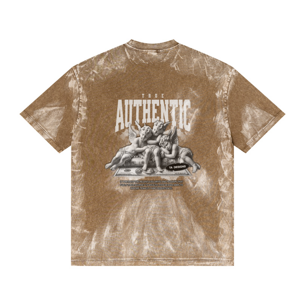 260GSM Unisex Painted Pigment-Wash T-shirt Coffee Brown