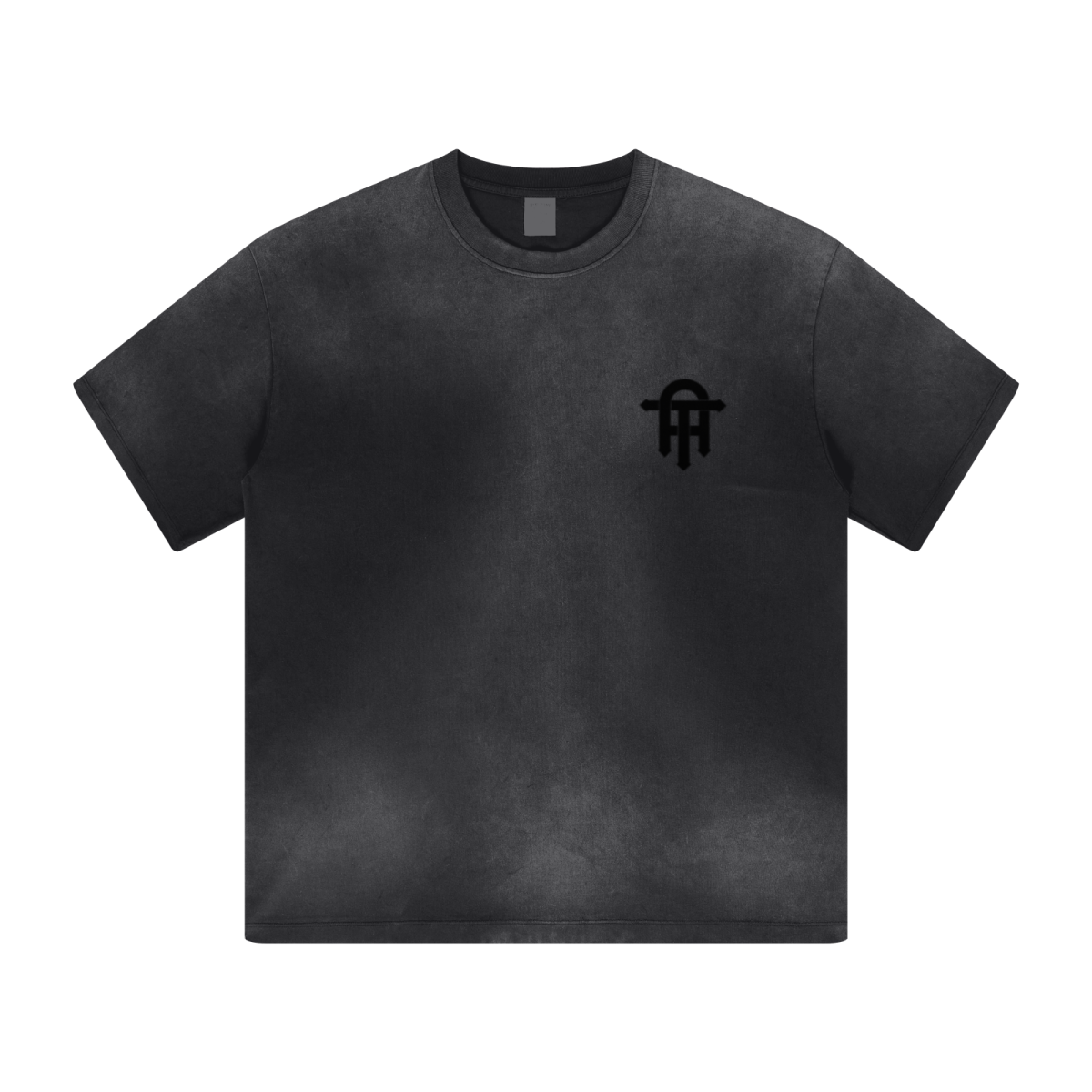 270GSM Men's Water-Wash PP-Sprayed Crew Neck T-shirt Black