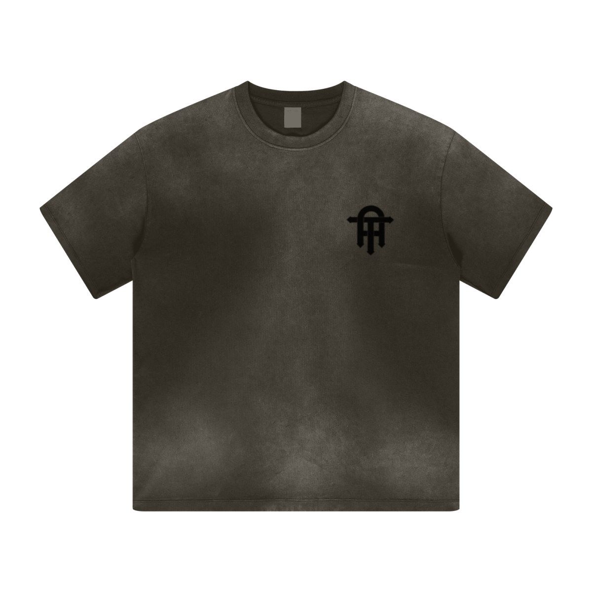 270GSM Men's Water-Wash PP-Sprayed Crew Neck T-shirt Coffee Brown