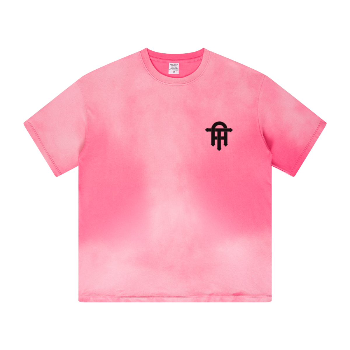 270GSM Men's Water-Wash PP-Sprayed Crew Neck T-shirt  Pink