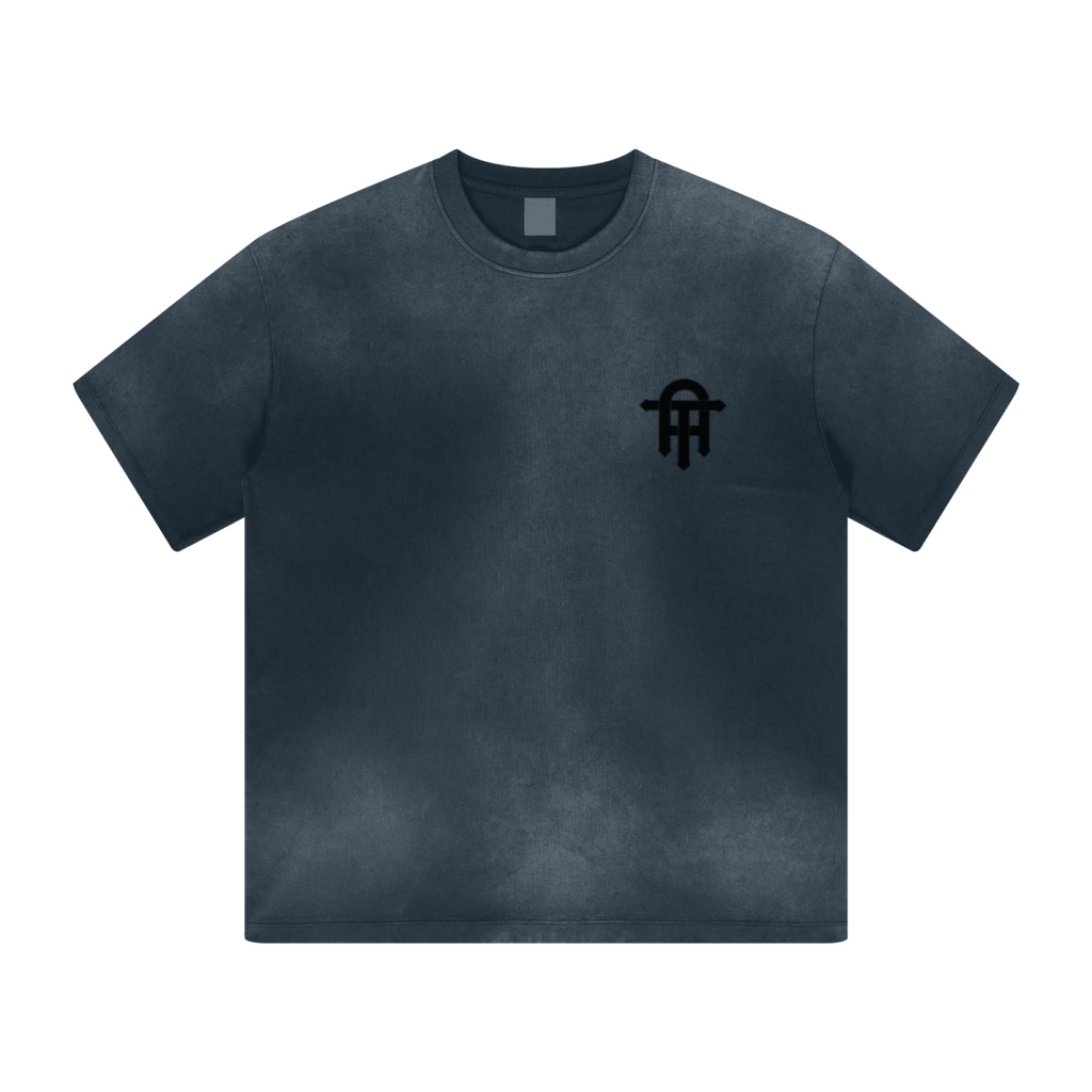 270GSM Men's Water-Wash PP-Sprayed Crew Neck T-shirt Royal Blue