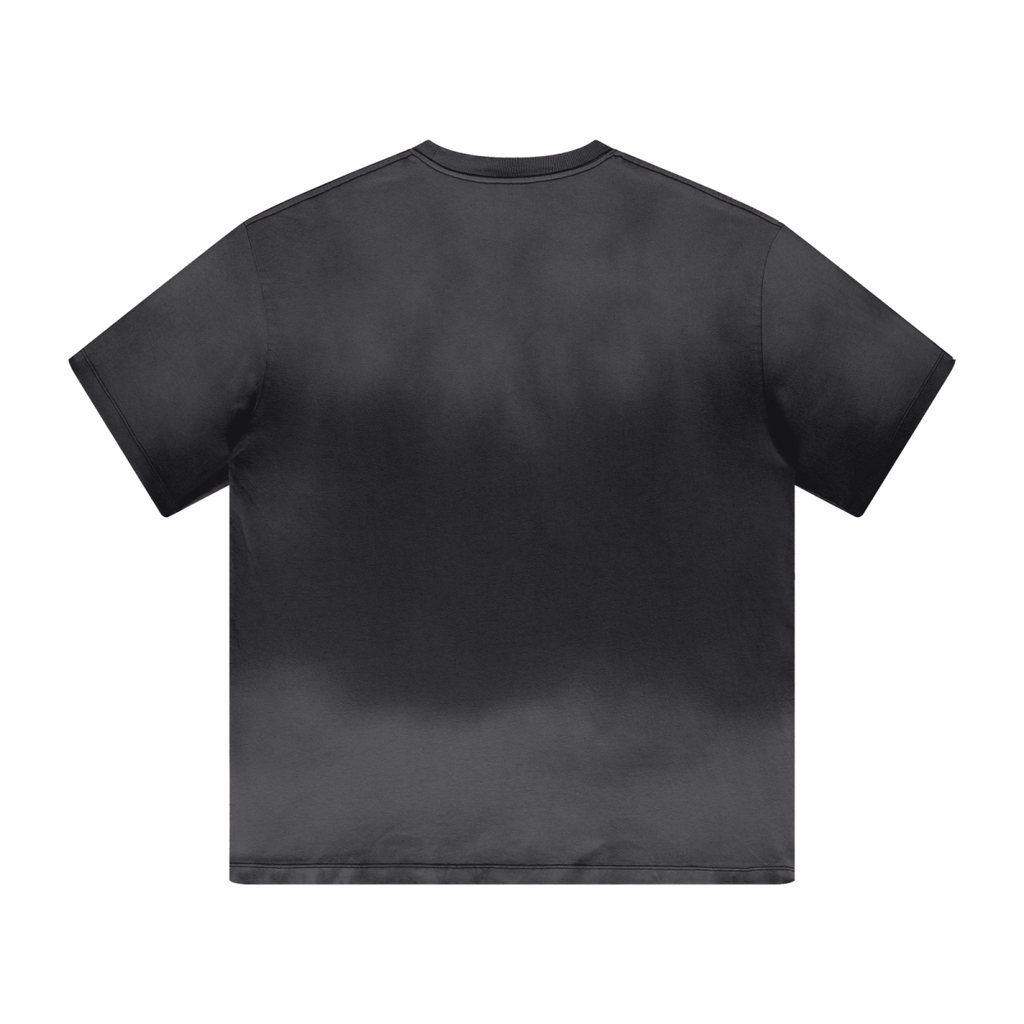 270GSM Men's Water-Wash PP-Sprayed Crew Neck T-shirt Black