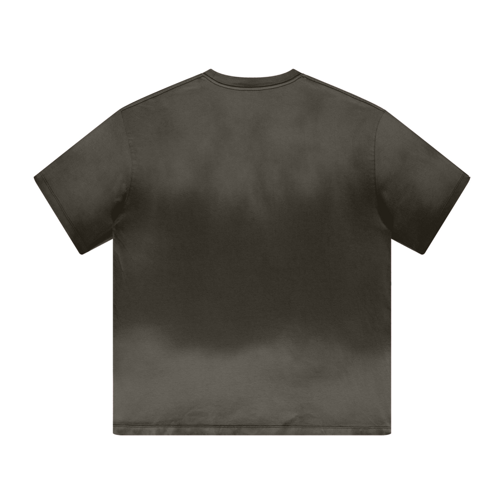 270GSM Men's Water-Wash PP-Sprayed Crew Neck T-shirt Coffee Brown
