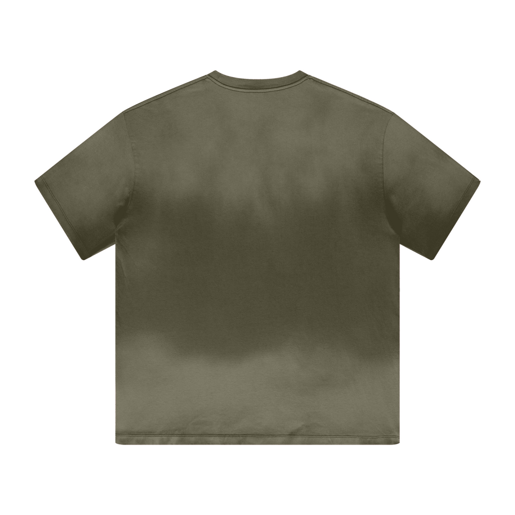 270GSM Men's Water-Wash PP-Sprayed Crew Neck T-shirt Military Green