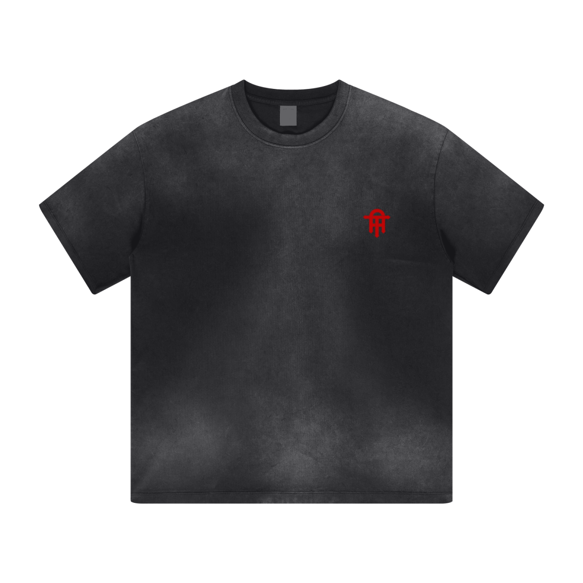 270GSM Men's Water-Wash PP-Sprayed Crew Neck T-shirt Black