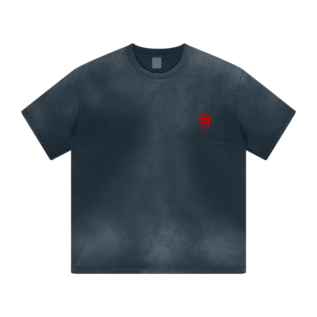 270GSM Men's Water-Wash PP-Sprayed Crew Neck T-shirt Royal Blue