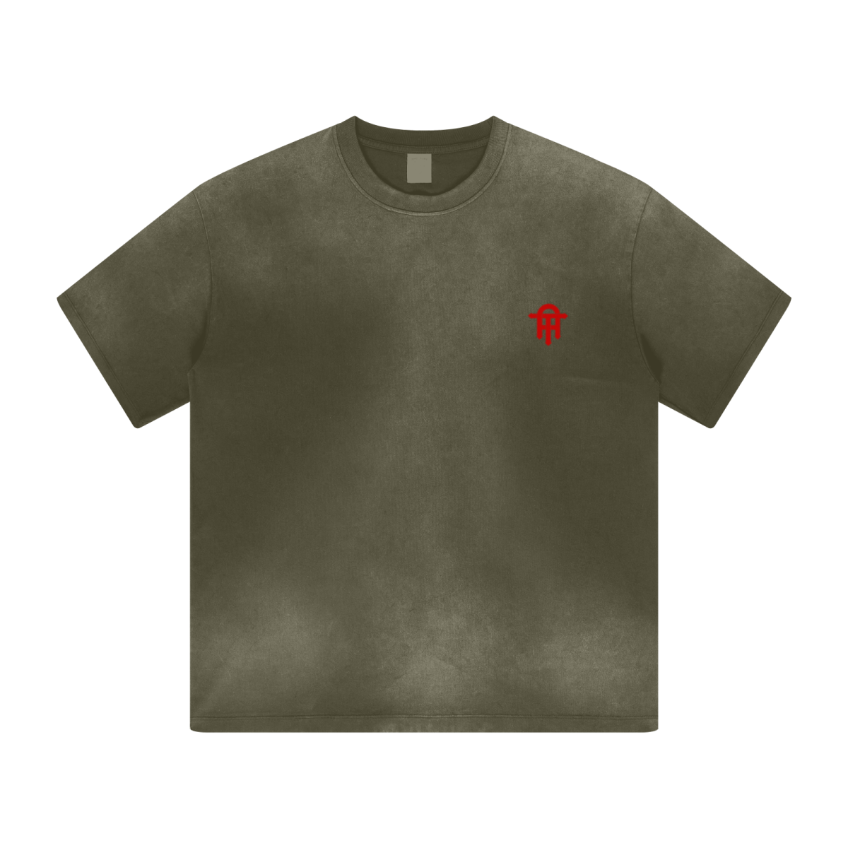 270GSM Men's Water-Wash PP-Sprayed Crew Neck T-shirt Military Green