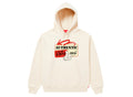 White hoodie with a graphic design on a white background