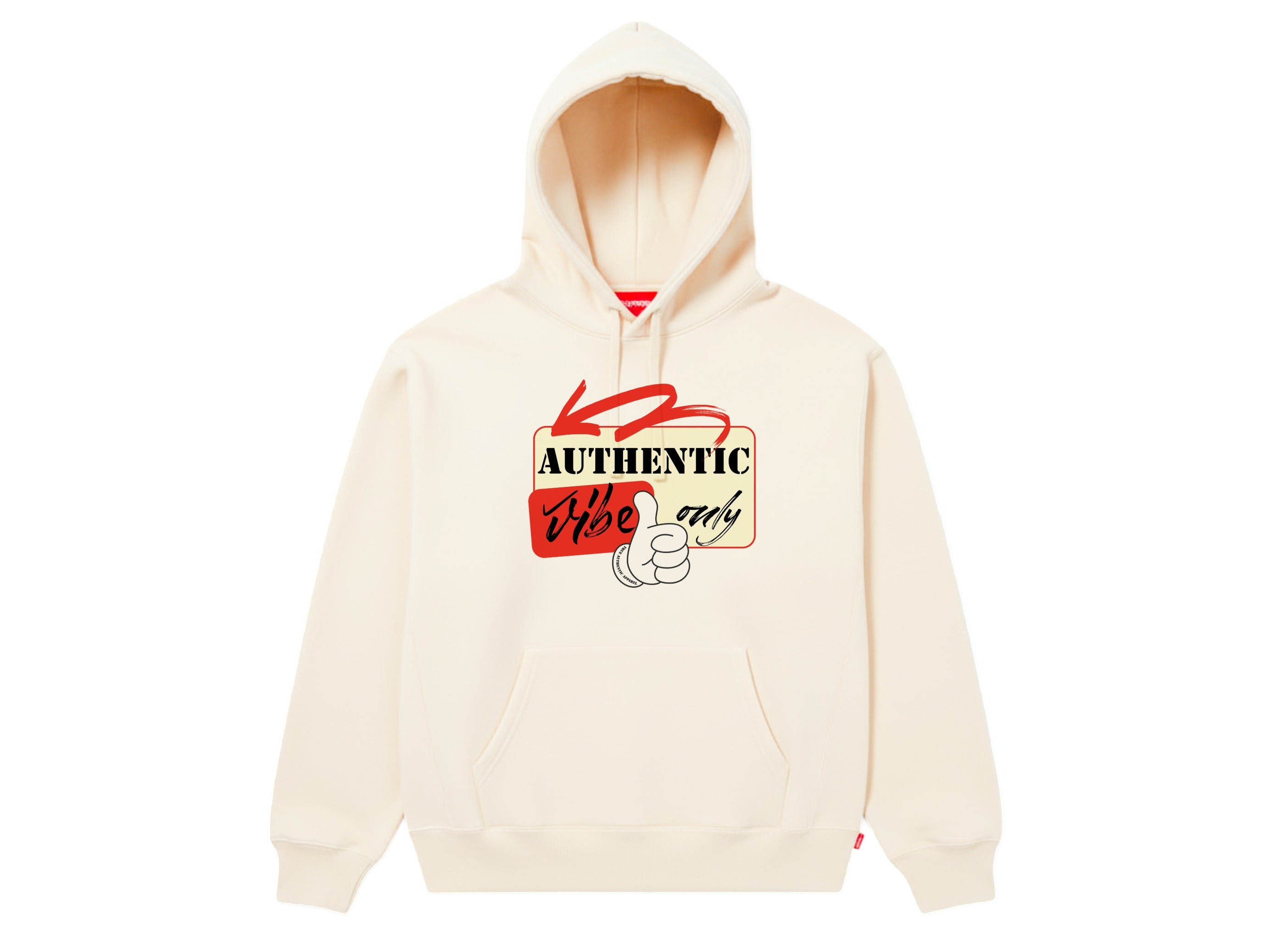 White hoodie with a graphic design on a white background