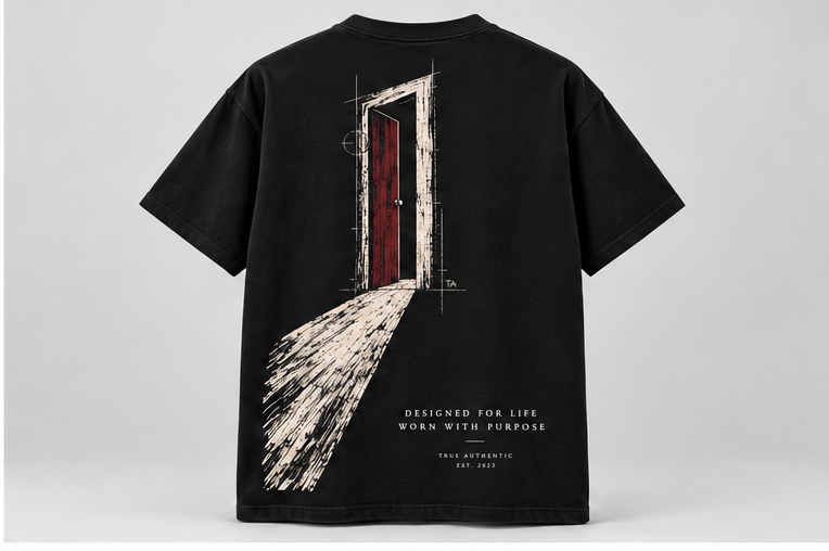 Open Door Graphic T-Shirt — Black — back view