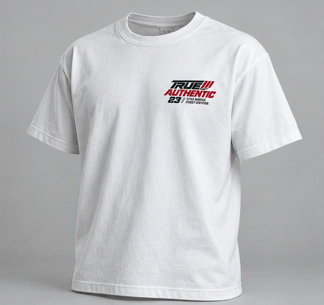 Racing 23 Graphic T-Shirt — White — angle view