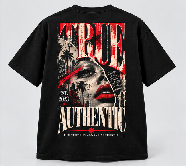 Red Lips City Graphic T-Shirt — Black — back view