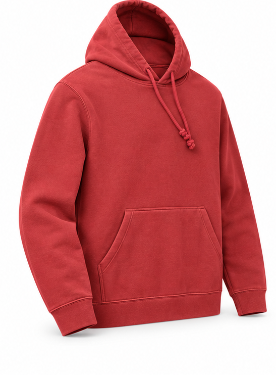Washed Pullover Hoodie — Red — angle view