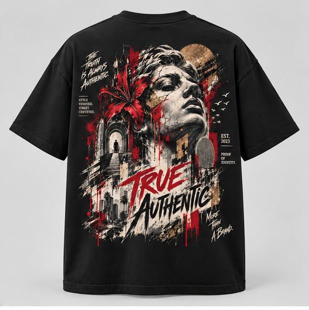 Sculpture Red Lily Graphic T-Shirt — Black — back view