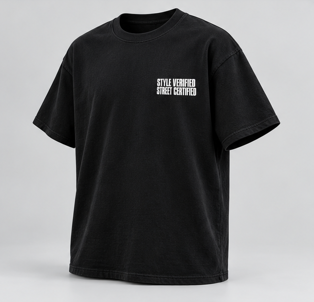 Style Verified Street Certified T-Shirt — Black — angle view