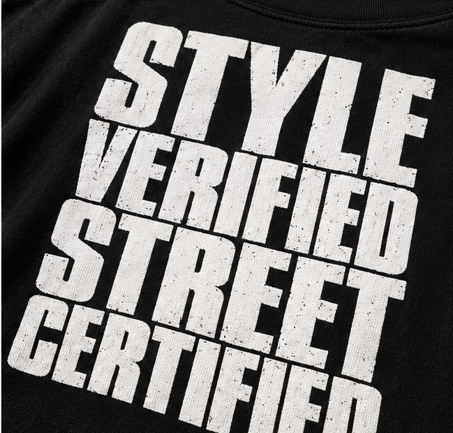 Style Verified Street Certified T-Shirt — Black — detail view