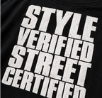 Style Verified Street Certified T-Shirt — Black — detail view