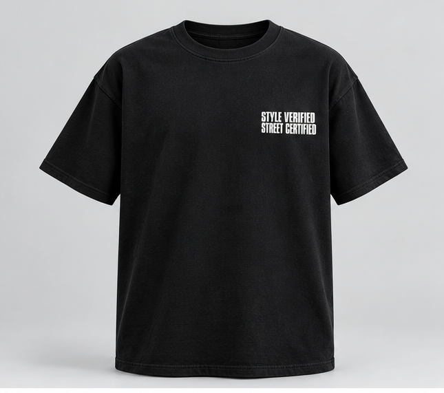 Style Verified Street Certified T-Shirt — Black — front view