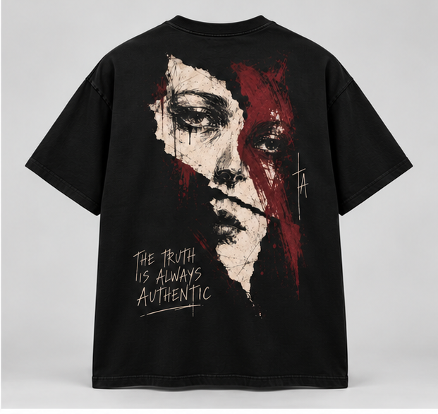 Torn Portrait Graphic T-Shirt — Black — back view
