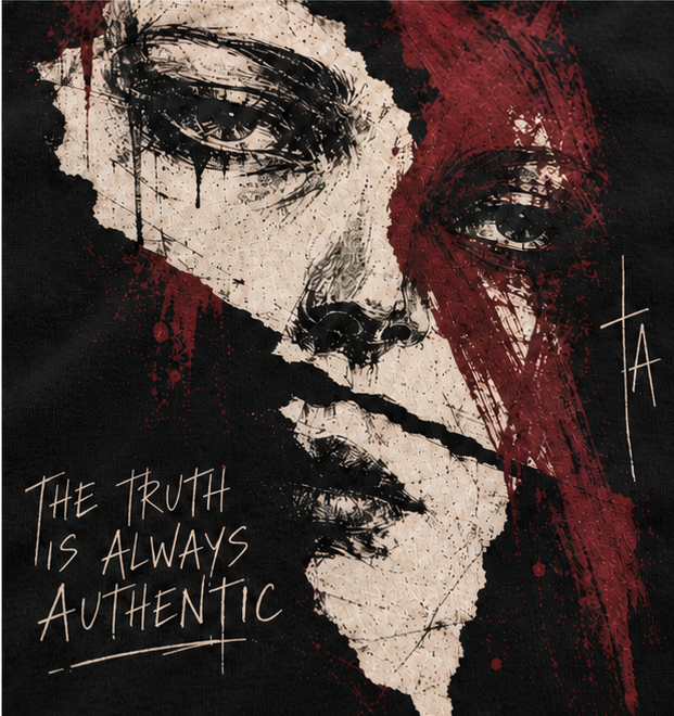 Torn Portrait Graphic T-Shirt — Black — detail view