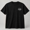 TRUE AUTHENTIC authentic script black cotton graphic tee — small left chest logo, full view