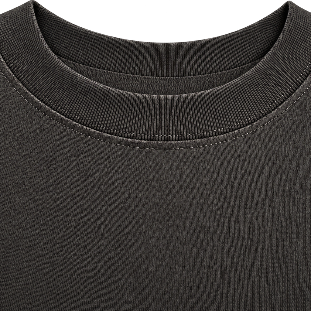Black 300GSM cotton T-shirt ribbed crew neck and reinforced stitching detail