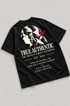 TRUE AUTHENTIC Character Logo black T-shirt — angled back