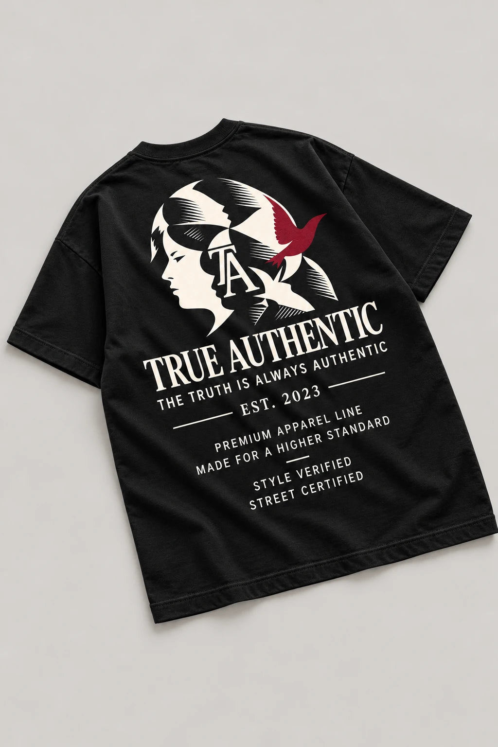 TRUE AUTHENTIC Character Logo black T-shirt — angled back