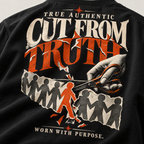 TRUE AUTHENTIC cut from truth black 7 oz cotton graphic T-shirt — back detail view