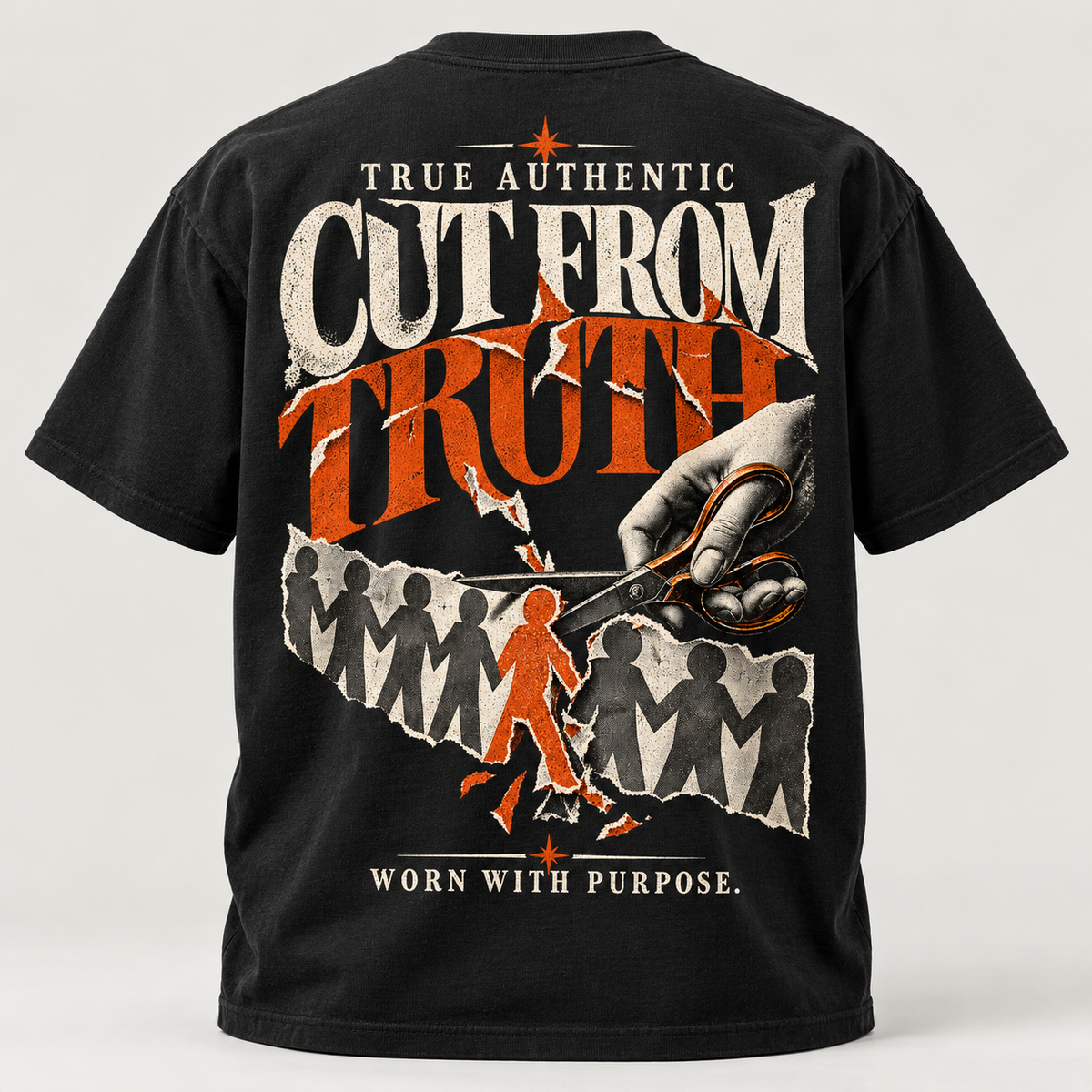 TRUE AUTHENTIC cut from truth black 7 oz cotton graphic T-shirt — back view