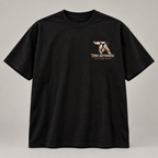 TRUE AUTHENTIC cut from truth black cotton graphic tee — small left chest logo, full view
