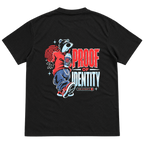 True Authentic black T-shirt back with red and blue Proof of Identity bear streetwear graphic