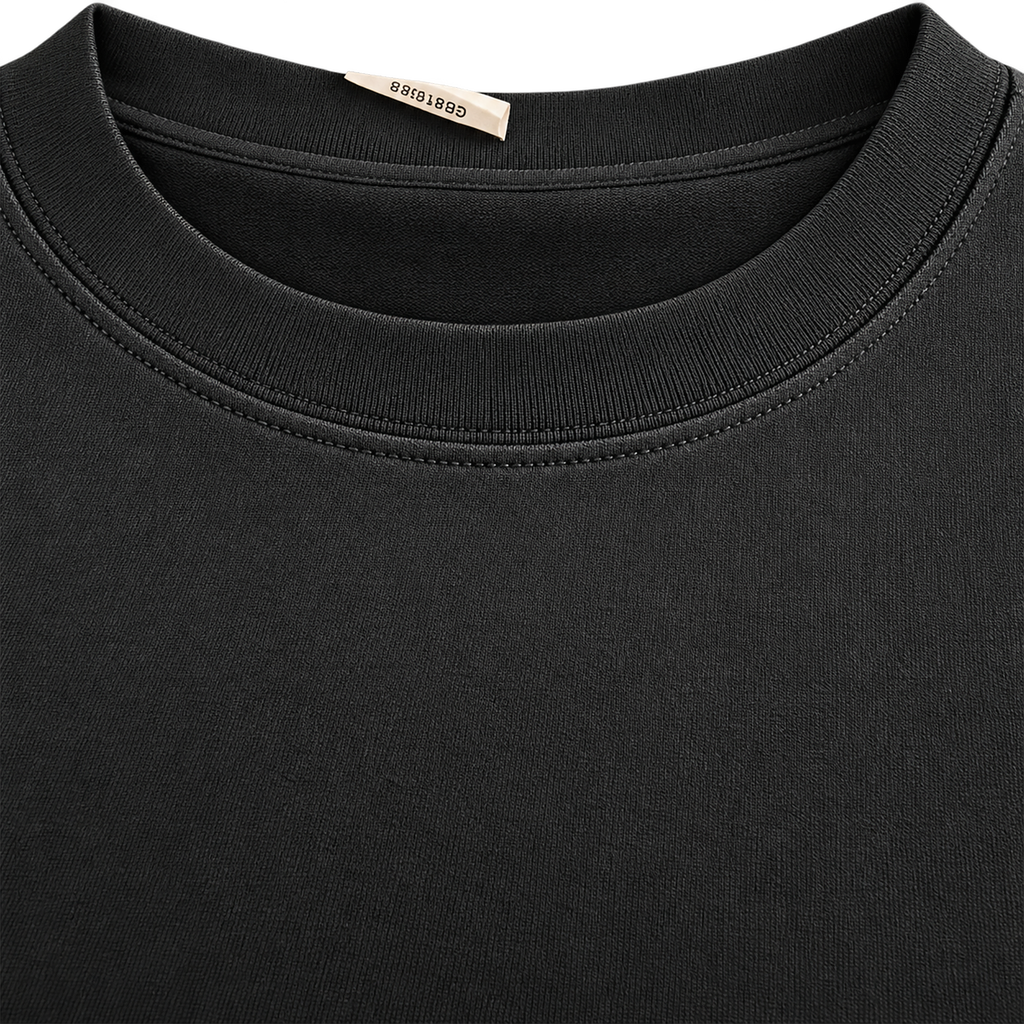 Black 300GSM cotton T-shirt ribbed crew neck and reinforced stitching detail