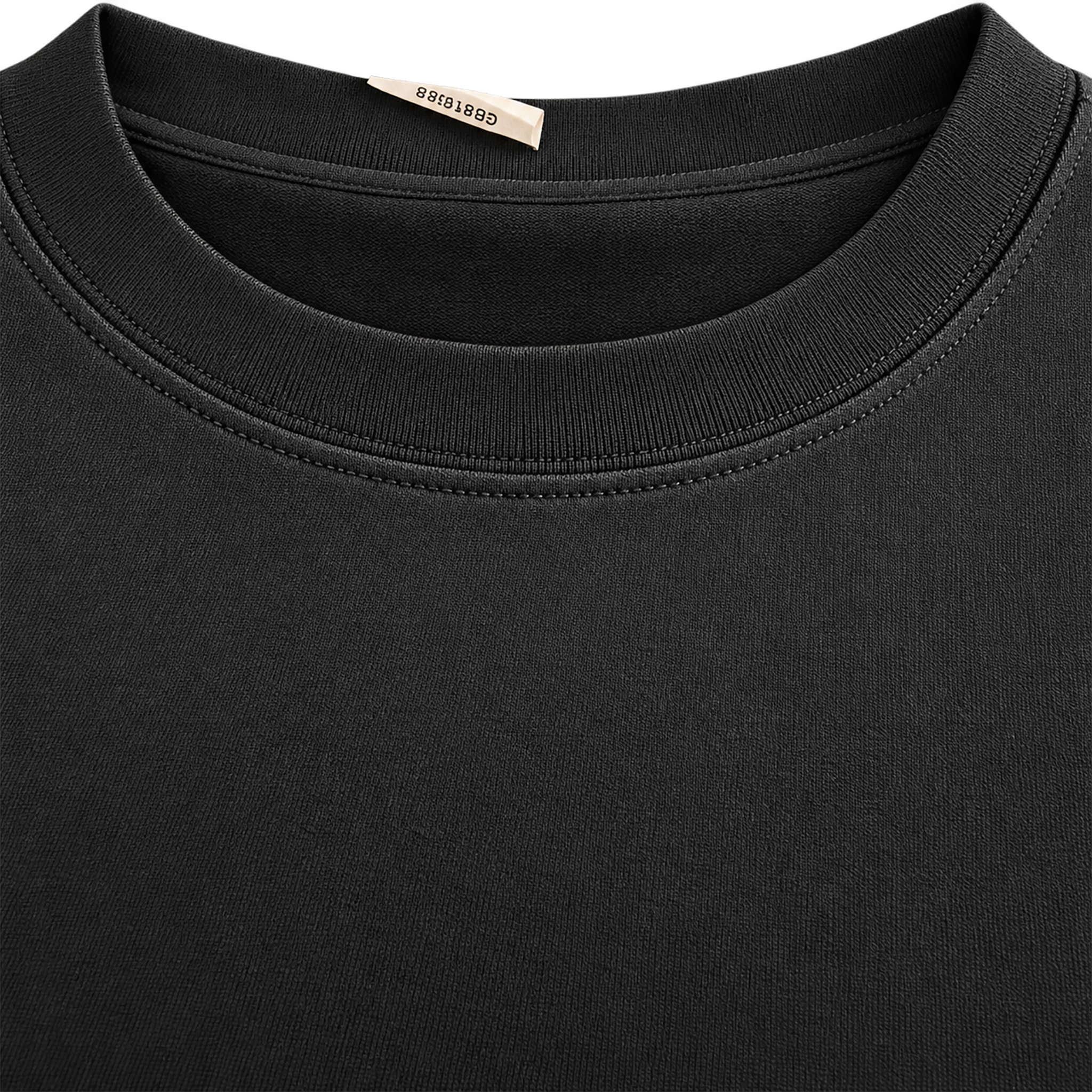 Black 300GSM cotton T-shirt ribbed crew neck and reinforced stitching detail