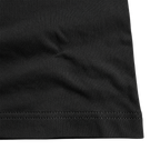 Black heavyweight cotton T-shirt fabric texture and double stitched hem detail