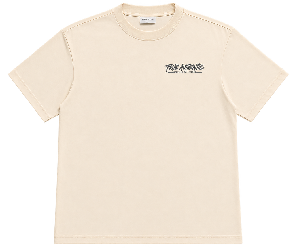 True Authentic cream 300GSM heavyweight cotton T-shirt front with small chest logo