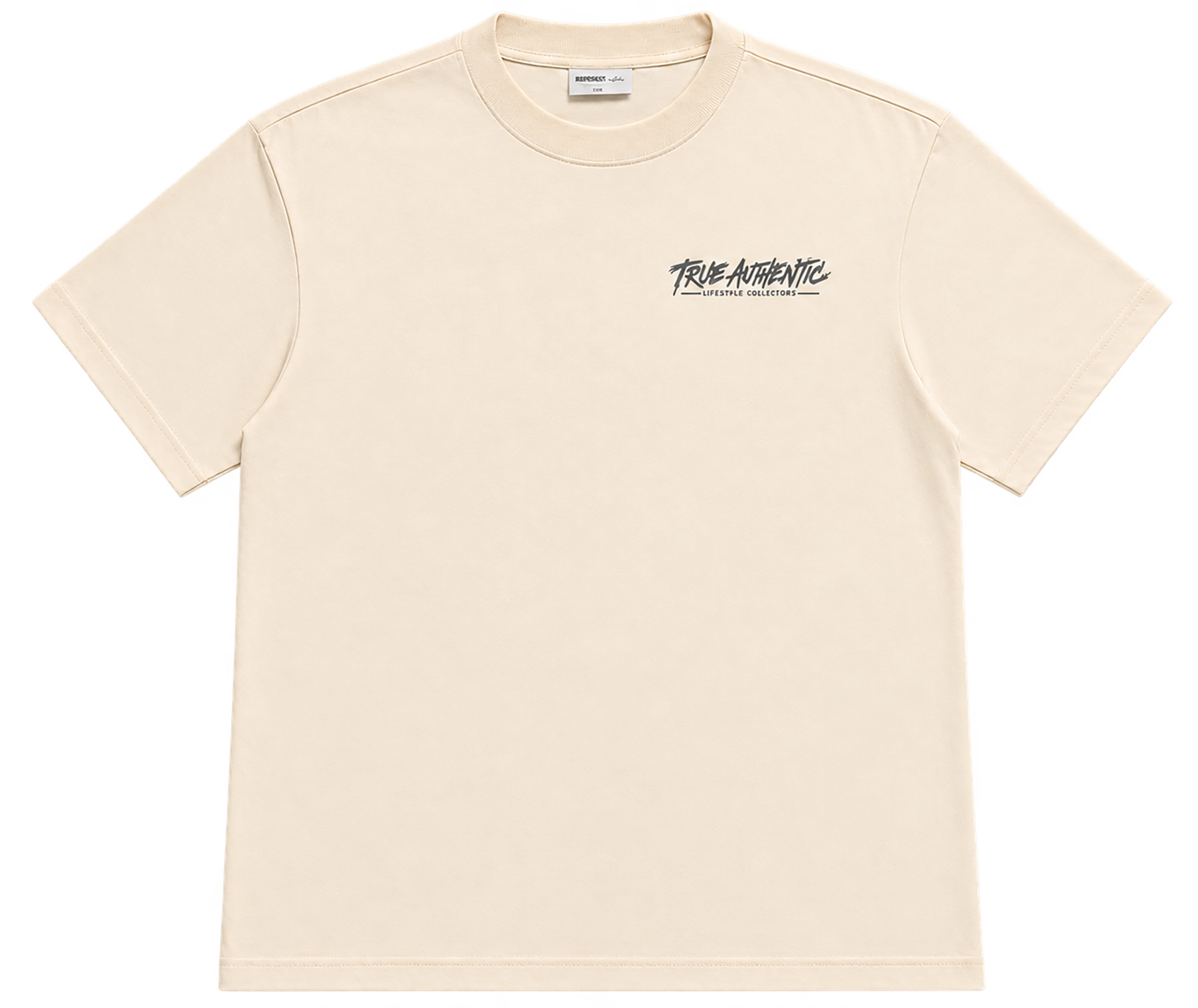 True Authentic cream 300GSM heavyweight cotton T-shirt front with small chest logo