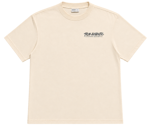 True Authentic cream 300GSM heavyweight cotton T-shirt front with small chest logo