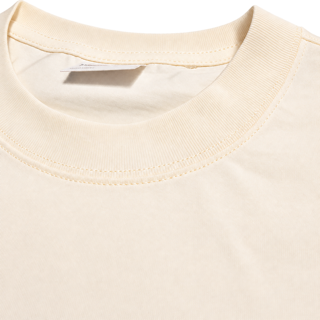 Cream 300GSM cotton T-shirt ribbed crew neck and reinforced stitching detail