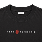 Black 300GSM cotton T-shirt ribbed crew neck with True Authentic fingerprint logo