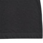 Black heavyweight cotton T-shirt fabric texture and reinforced hem detail