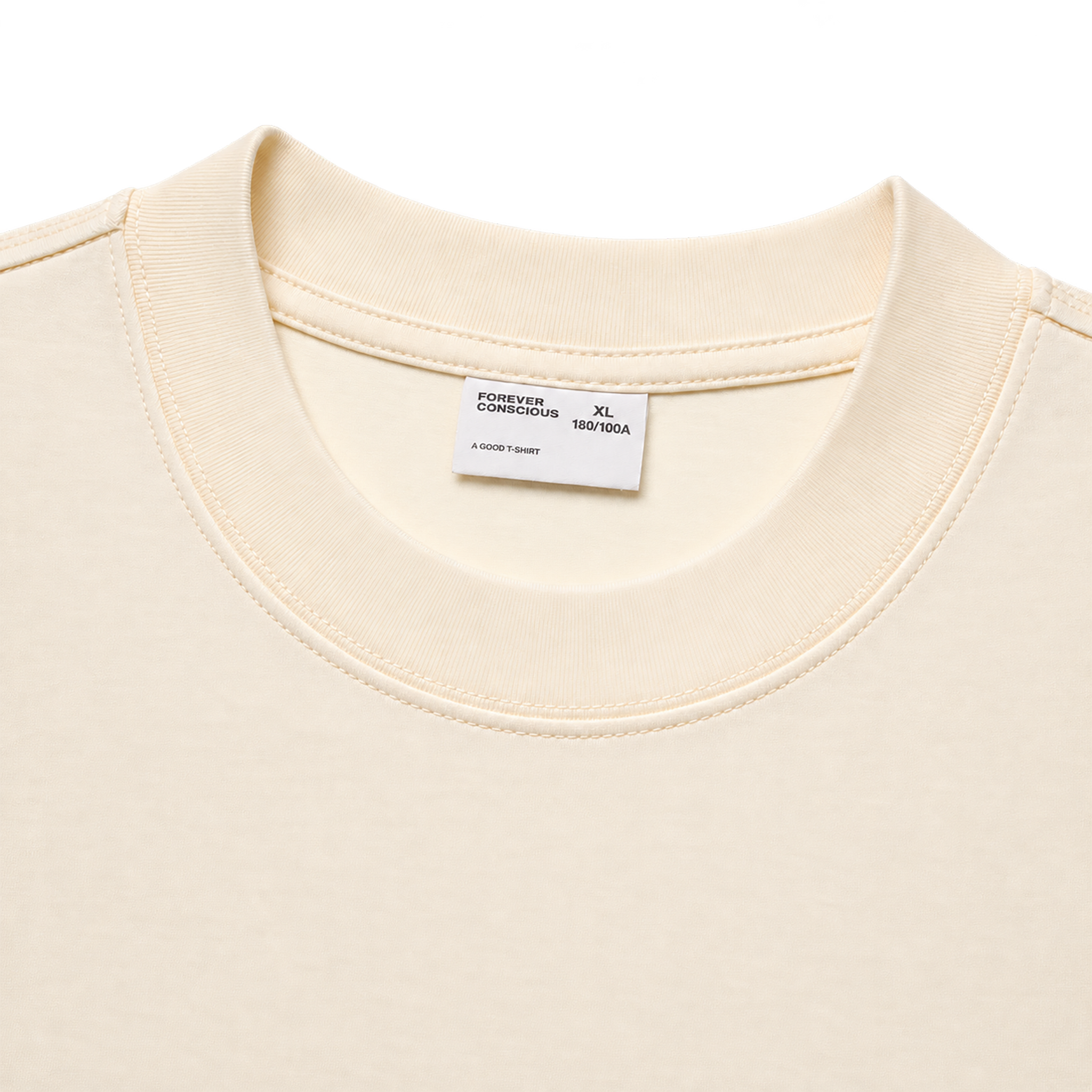 Cream heavyweight cotton T-shirt ribbed crew neck and label detail