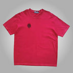 Flat lay of a vibrant red True Authentic regular fit men's t-shirt with a small black embroidered logo on the chest.