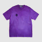Purple t-shirt with a small logo on a light gray background