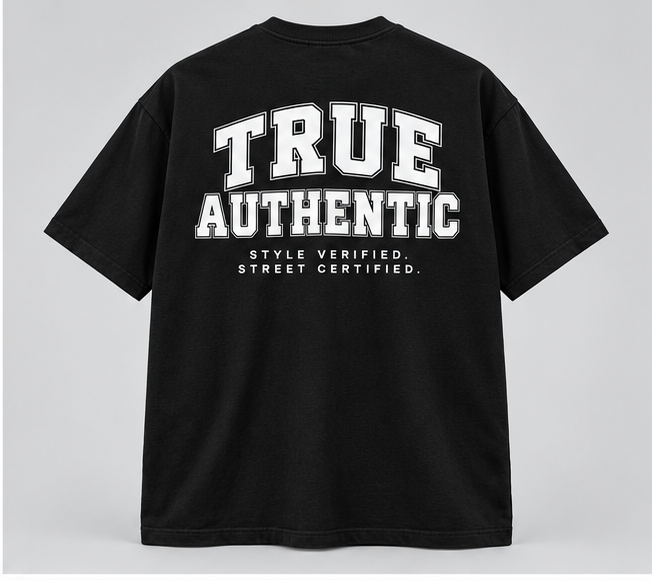 True Authentic Varsity T-Shirt — Black — back view